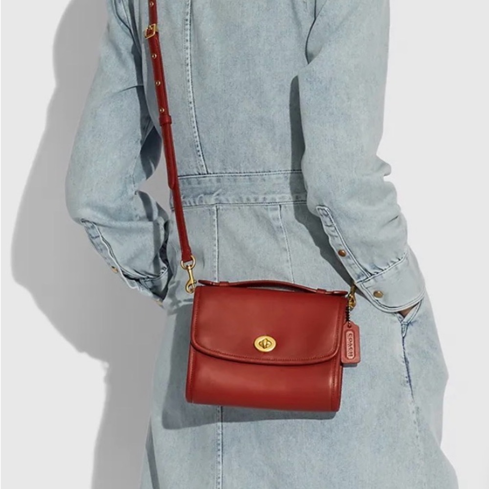 Coach Red Leather Kip Turnlock Crossbody Bag with Gold Hardware